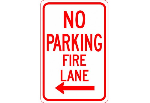 No Parking Fire Lane with Left Arrow Sign